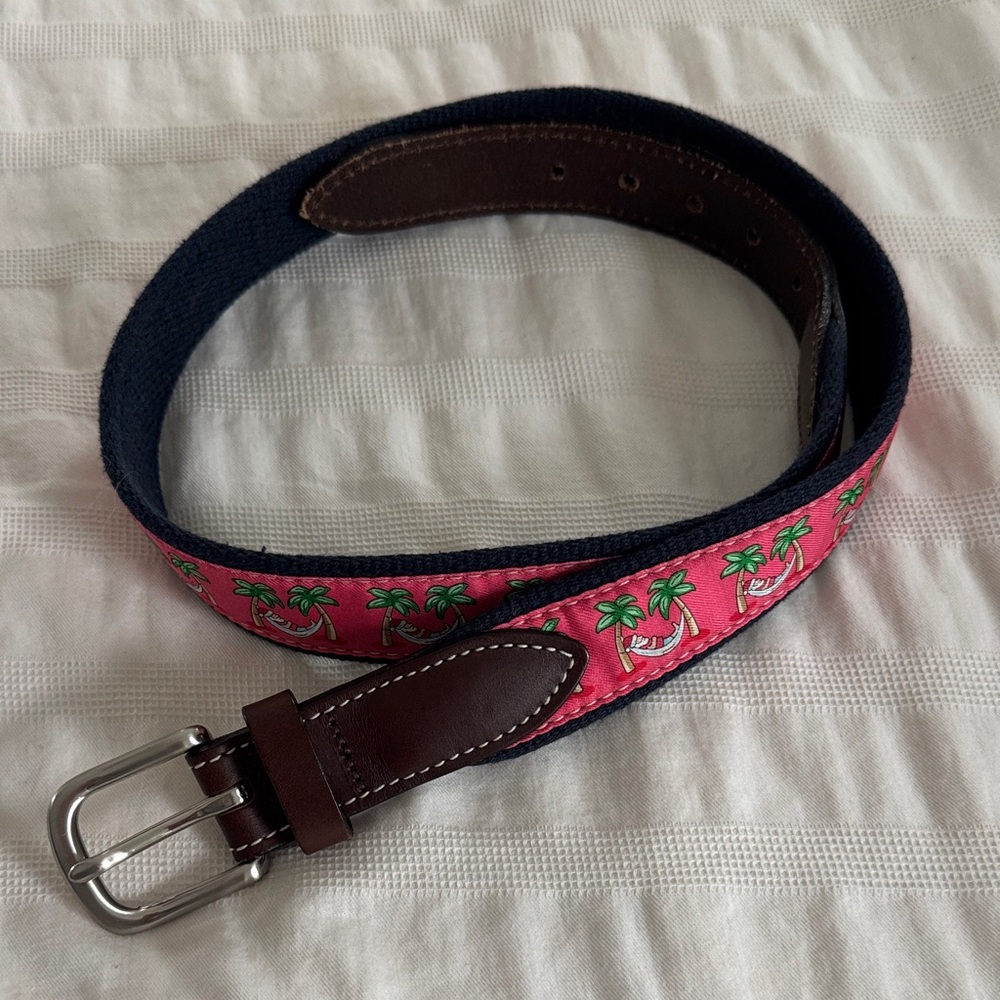 Vineyard Vines Pink and Navy Belt with Santa and Palm Trees